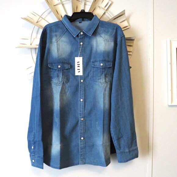 NWT Atofy Men's Long Sleeve Button Down Denim‎ Shirt Size Slim XXL - Picture 1 of 5